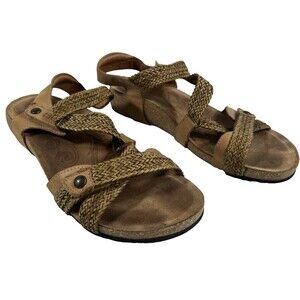 TAOS Women's Trulie Brown Woven Leather Low Wedge Sandals Sz 9-9.5